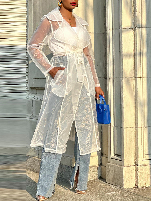 Belted Sheer Duster White