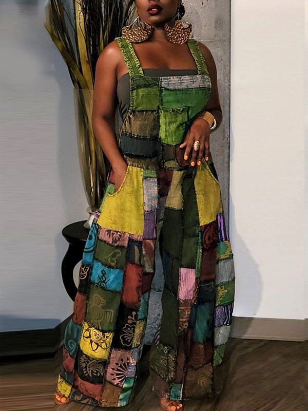 Boho Patchwork Jumpsuit Green