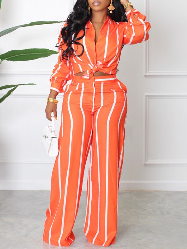 Stripe Shirt & Pants Set Orange