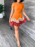 Colorblock Ruffle Dress--Clearance Orange S