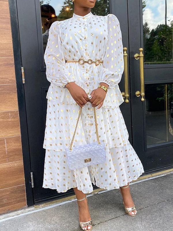 Dot Tiered Shirt Dress--Clearance