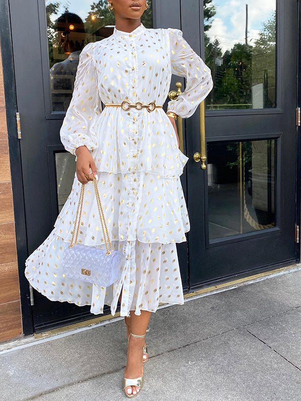 Dot Tiered Shirt Dress--Clearance