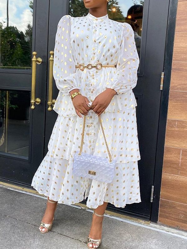 Dot Tiered Shirt Dress--Clearance White 3XL