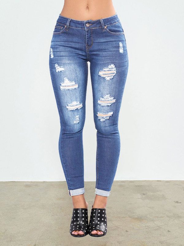 Distressed Skinny Jeans--Clearance Light Wash Blue S