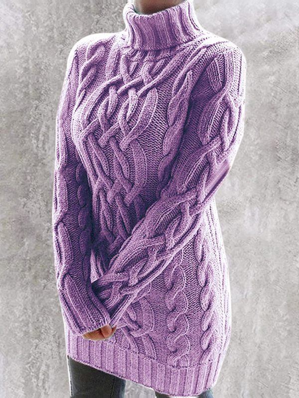 Cable-Knit Turtleneck Sweater--Clearance Purple S