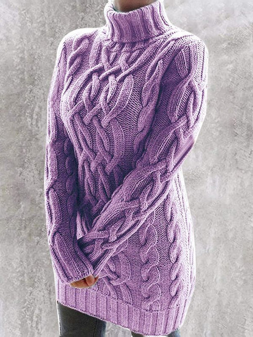Cable-Knit Turtleneck Sweater--Clearance Purple S