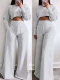 Raw-cut Sweatshirt & Wide-Leg Pants Set Light Gray