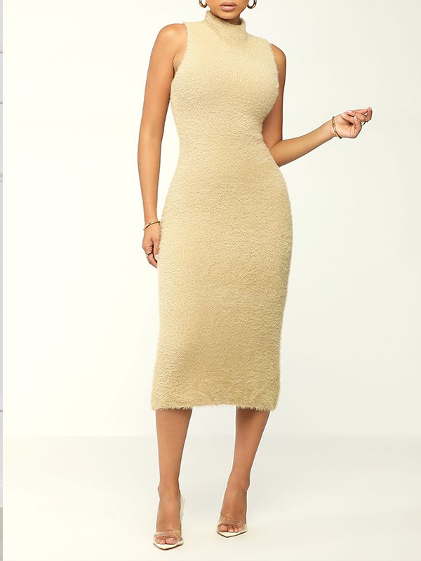 Fuzzy Sleeveless Dress--Clearance Khaki