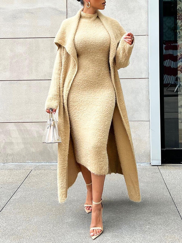 Fuzzy Cardigan & Dress Set--Clearance Khaki XL