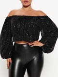 Sequin Off-Shoulder Top Black