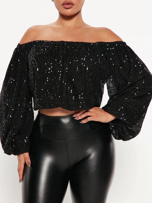 Sequin Off-Shoulder Top Black