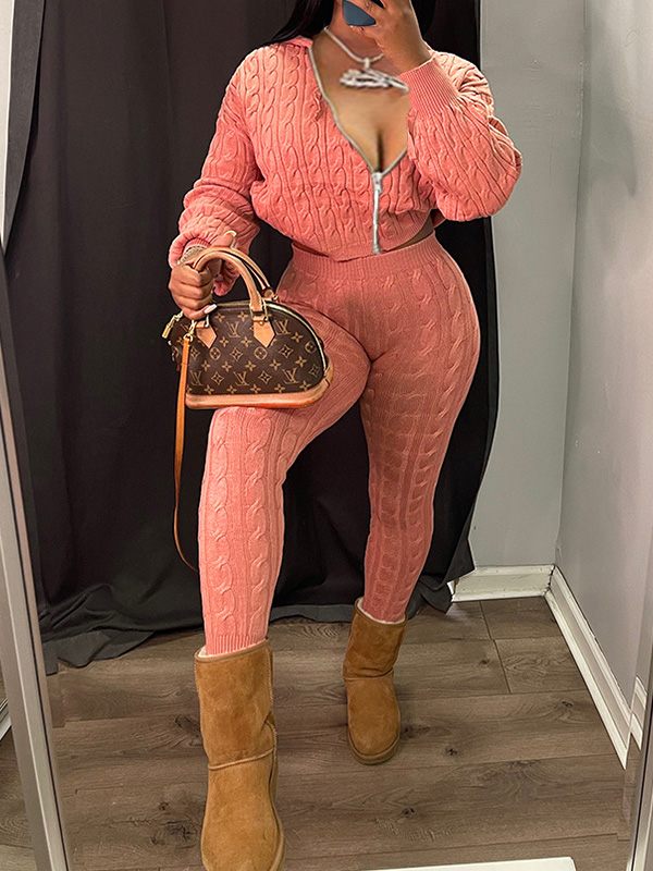 Knit Zip Hoodie & Pants Set--Clearance