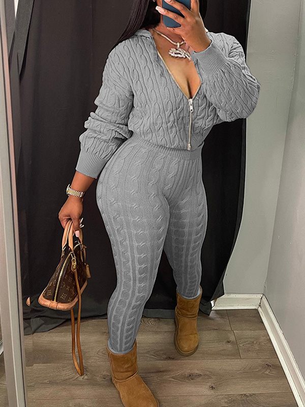 Knit Zip Hoodie & Pants Set--Clearance