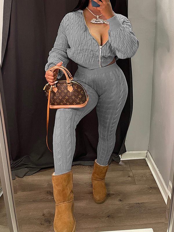 Knit Zip Hoodie & Pants Set--Clearance