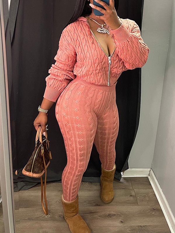 Knit Zip Hoodie & Pants Set--Clearance