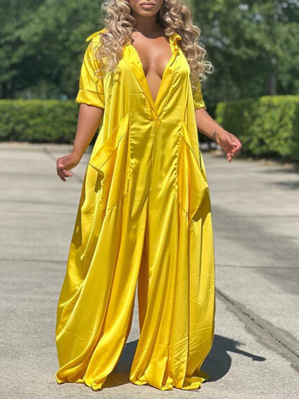 Plunge Wide-Leg Jumpsuit--Clearance