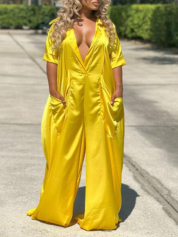 Plunge Wide-Leg Jumpsuit--Clearance Yellow