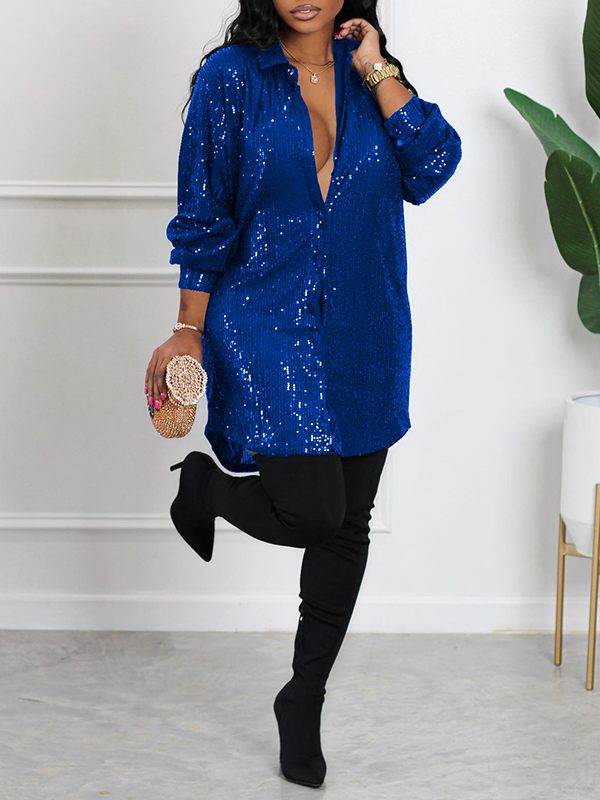 Sequin Shirt Dress Blue