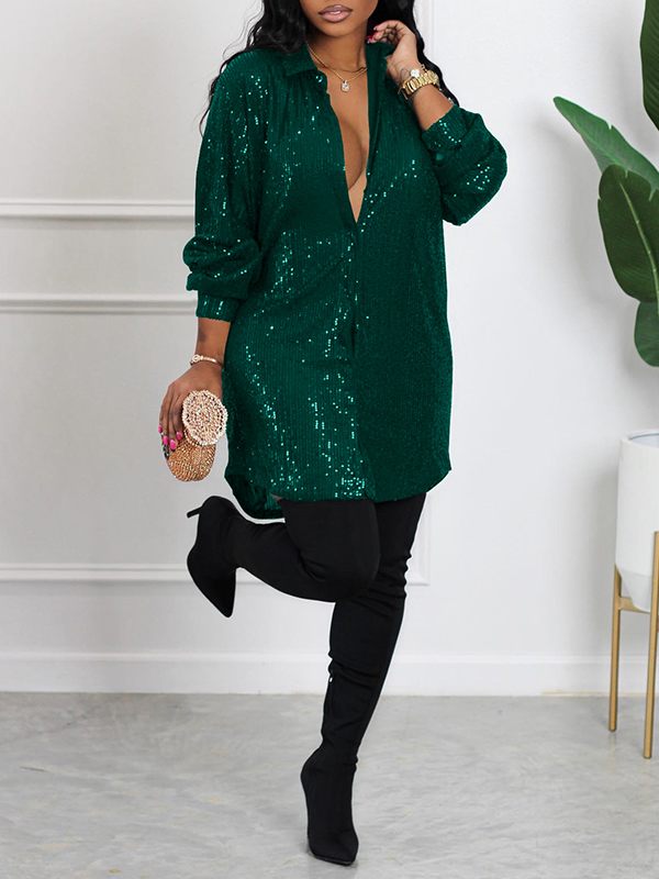 Sequin Shirt Dress Green