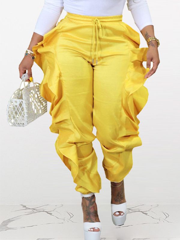Frilled Combo Pants--Clearance Yellow S