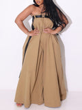 Strapless Belted Jumpsuit--Clearance Khaki S