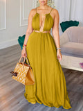 Solid Lace-Up Cutout Dress Mustard