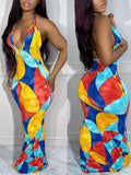 Colorblock Halter Dress Multicolor