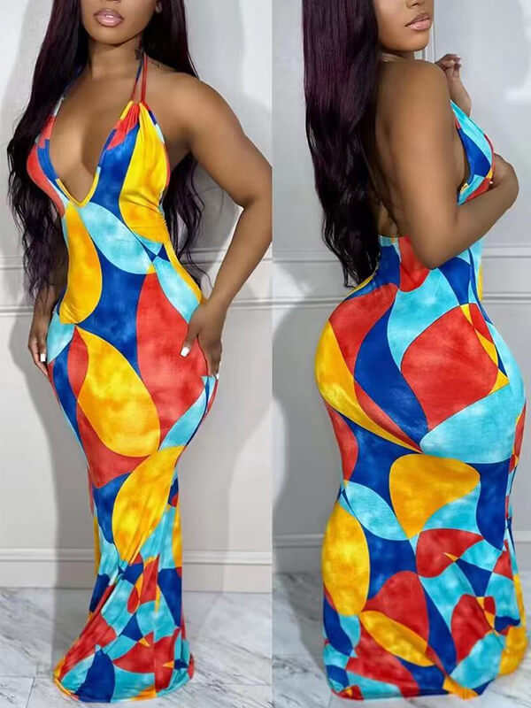 Colorblock Halter Dress--Clearance
