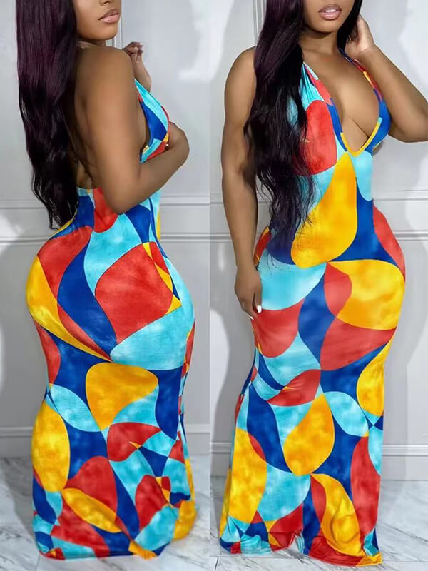 Colorblock Halter Dress--Clearance