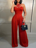 Multi-Strap Wide-Leg Jumpsuit Red