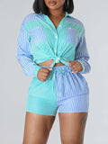 Stripe Combo Shirt & Shorts Set--Clearance Blue S