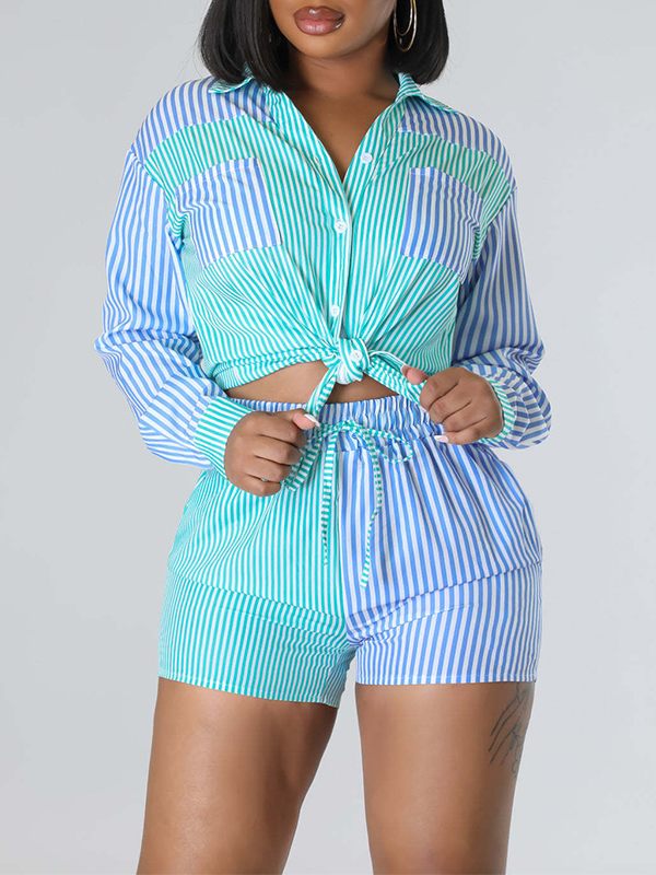 Stripe Combo Shirt & Shorts Set--Clearance Blue S