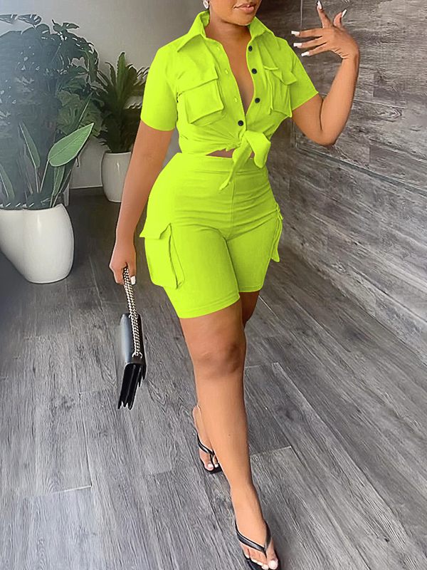 Cargo Shirt & Shorts Set--Clearance Lime S