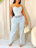 Denim Tube Top & Pants Set--Clearance Light Wash Blue XL