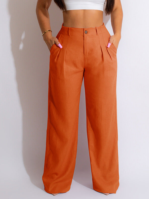 Solid Straight-Leg Pants--Clearance Orange S
