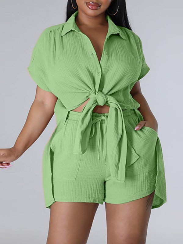 Solid Slit Shirt & Shorts Set--Clearance Green S