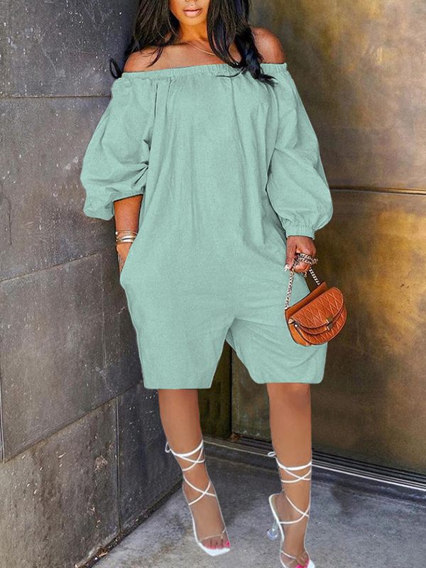 Off Shoulder Puff Sleeve Romper Mint
