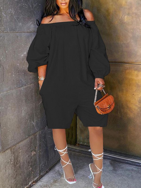 Off Shoulder Puff Sleeve Romper Black
