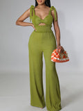 Solid Tie-Shoulder Jumpsuit--Clearance Green S