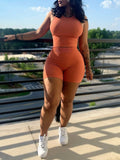 Solid Ribbed Tank Top & Shorts Set--Clearance Orange S