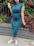 Padded-Shoulder Crop Top & Skirt Set--Clearance Forest 2XL