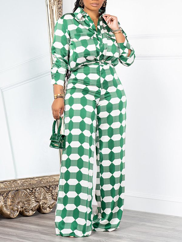 Printed Shirt & Pants Set--Clearance Green S