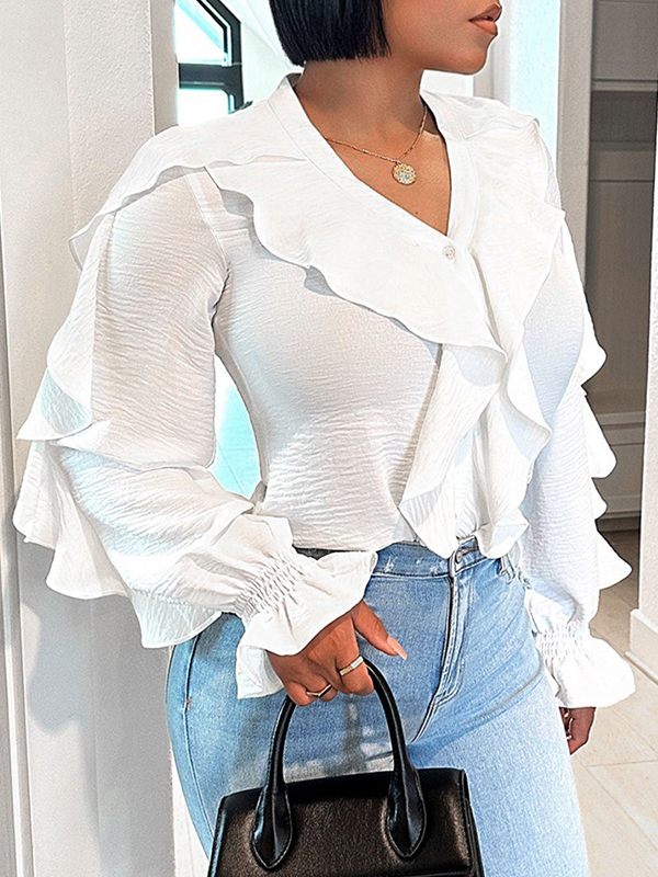 Solid Ruffle Shirt--Clearance
