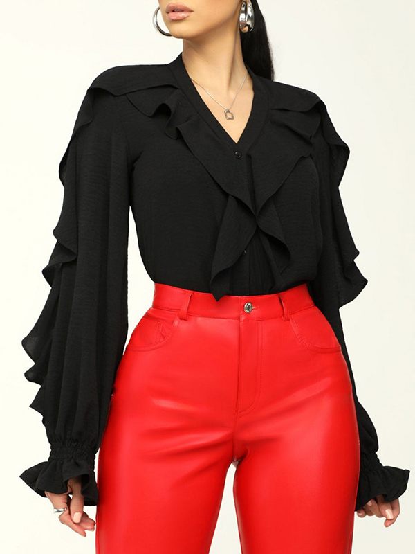 Solid Ruffle Shirt--Clearance
