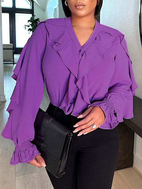 Solid Ruffle Shirt--Clearance