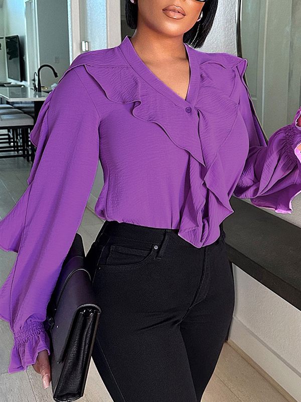 Solid Ruffle Shirt--Clearance
