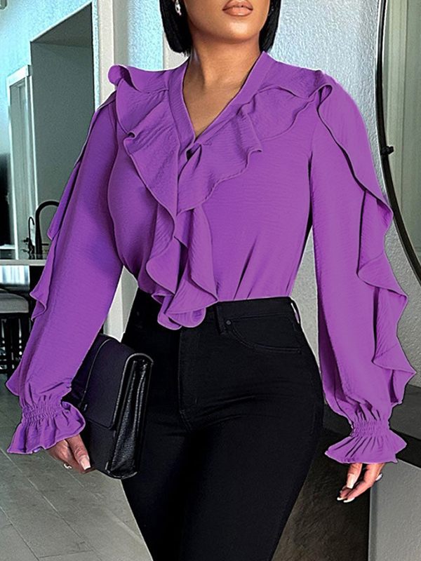 Solid Ruffle Shirt--Clearance