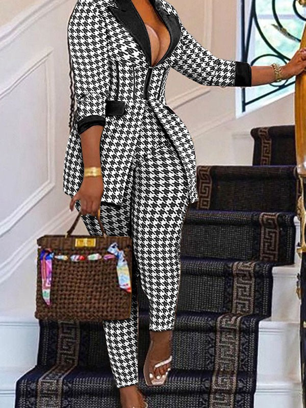 Houndstooth Blazer & Pants Set Black