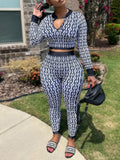 Printed Zip-Front Top & Pants Set White
