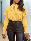 Tied-Neck Ruffle Shirt--Clearance Yellow S